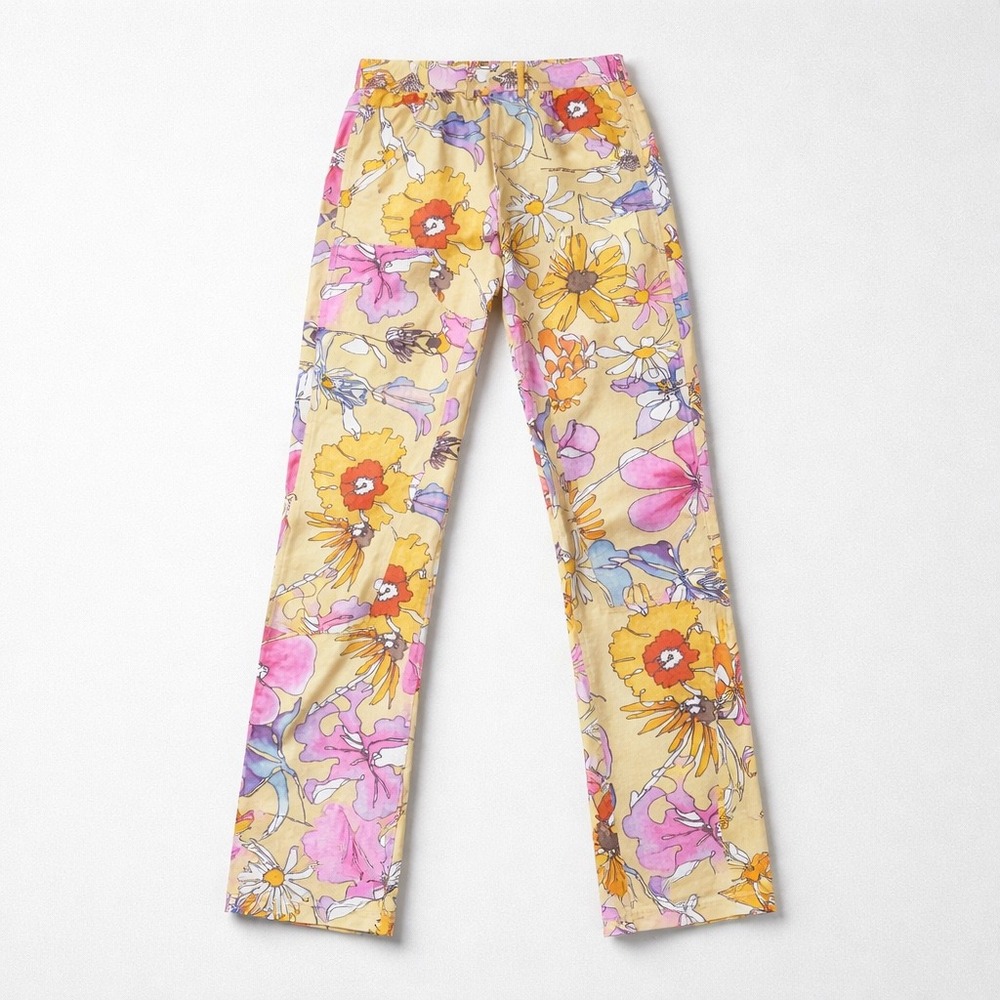 Keith Kelly NYC Floral Carpenter Pants Yellow Pink Straight Utility Small 263 - Picture 1 of 7